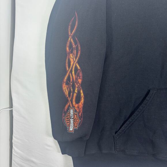 VTG 90s y2k Harley Davidson Flame Sleeve Biker Full Zip Hoodie Large Sweatshirt - Picture 2 of 7
